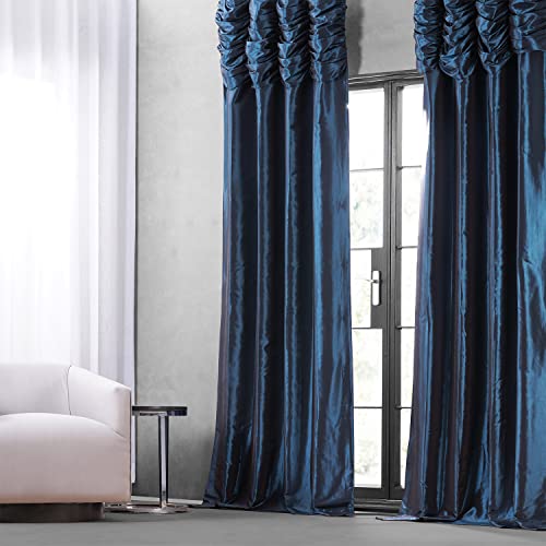 Image of HPD Half Price Drapes Ruched Faux Taffeta Silk Curtains 108 Inches Long Room Darkening Curtains for Bedroom & Living Room (1 Panel), 50W x 108L, Navy