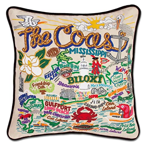 Catstudio Mississippi Coast Hand Embroidered Pillow