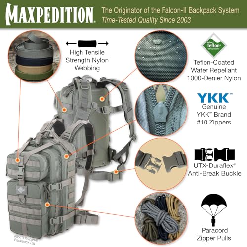Image of MAXPEDITION Falcon-II Backpack, 23L Tactical Backpack, Survival Pack, Bug Out Bag, MOLLE Go Bag for EDC, 0513