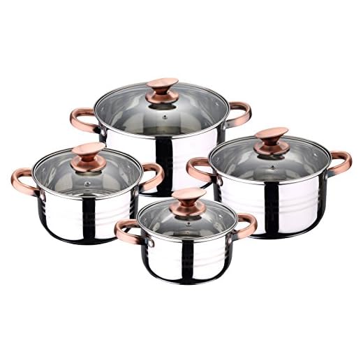 San Ignacio Premium Nona - Bateria de cocina de 4 piezas, acero inoxidable, 1.9L-2.7L-3.5L-5.1L, apta para todo tipo de cocinas incluido inducción, Cobre