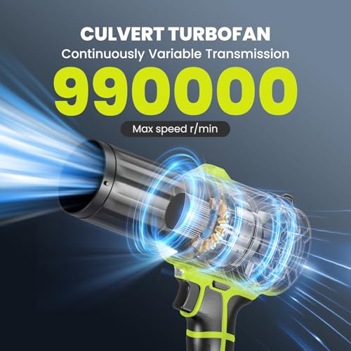 Image of Cordless Leaf Blower with 2 Batteries & Charger - 990,000 RPM Electric Handheld Blower, Lightweight for Lawn, Yard, Patio, Garden Care - Light Green
