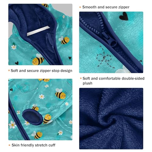 CHIFIGNO Cute Bees Blue Toddler Polar Fleece Lined Winter Jackets, Winter Coats for Toddler Boys with Hooded 3T3