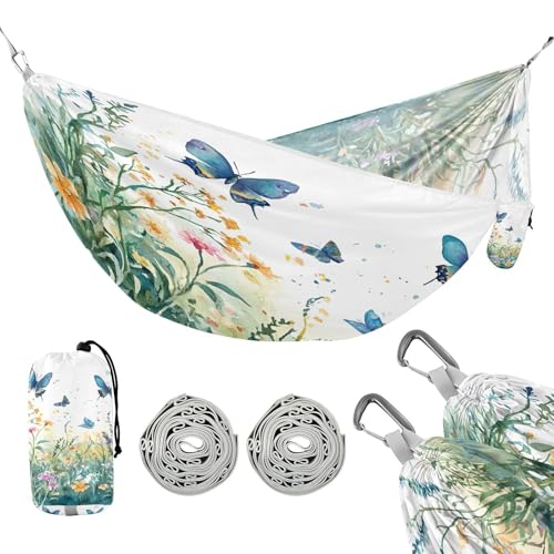 ATTX Wildflowers and Butterflies Camping Hammock - Lightweight & Portable Hammocks, Heavy Duty 330lbs Capacity for Indoor, Hiking, Backpacking, Travel, Backyard, Beach#102