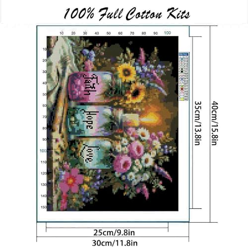 Image of MYBISYMQQ Faith,Hope,Love Cross Stitch Kits, Stamped Cross Stitch Kit for Adult Beginners, Full Line DIY Cross Stitch Stitching Kit for Home Decor Cross Stitch Patterns 15.7x11.8 inches
