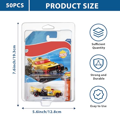50-Pack Protector case for Hot Wheels -Clamshell Plastic Display Cases for 1:64 Scale Models, Crystal Clear UV-Resistant, Dust-Proof & Scratch-Resistant Plastic Storage Case with Secure Seal