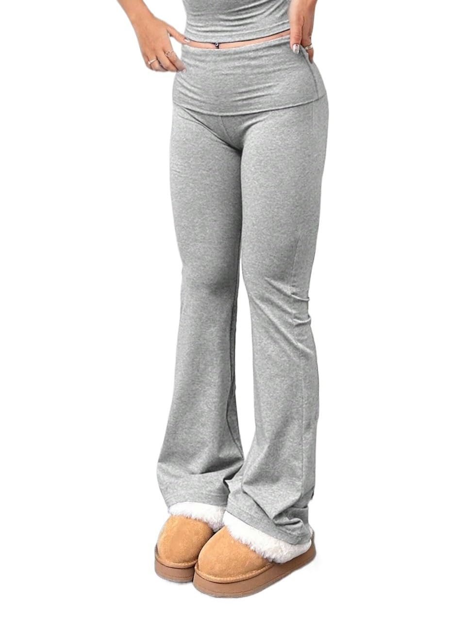 Womens Fall Casual Solid Color Wide-Waist Pants Trousers