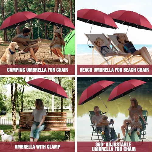 Image of 2 PACK Beach Umbrella with Clamp, 360 Adjustable Umbrellas for Chair, UPF50+ Umbrella for Beach Chair, Patio Chair, Wheelchair, Camping Chair, Golf Carts (Chair Not Included)