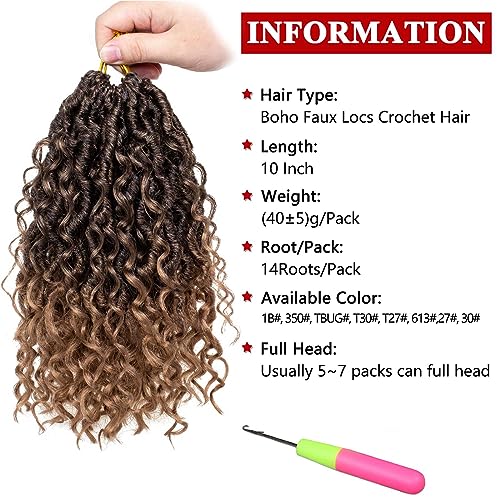 Xtrend 8 Packs Ombre Goddess Faux Locs Crochet Hair 14Stands/Pack 10 Inch Bohemian Locs Crochet Hair River Faux Locs Synthetic Braids Hair Extensions T27# - Image 2