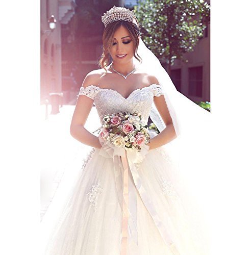 Fanciest Women's Lace Wedding Dresses for Bride 2025 Ball Gowns White Style 2 US8 - Thumbnail 6