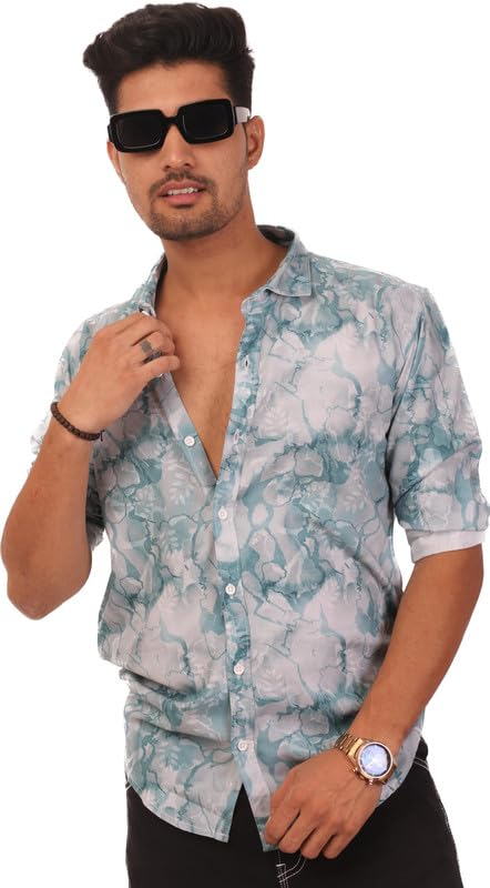 DEZANO Men’s Reguler Fit Casual Full Sleeve Rayon Printed Shirts for Men, Summer Beach Cool Shirt Collection Pink
