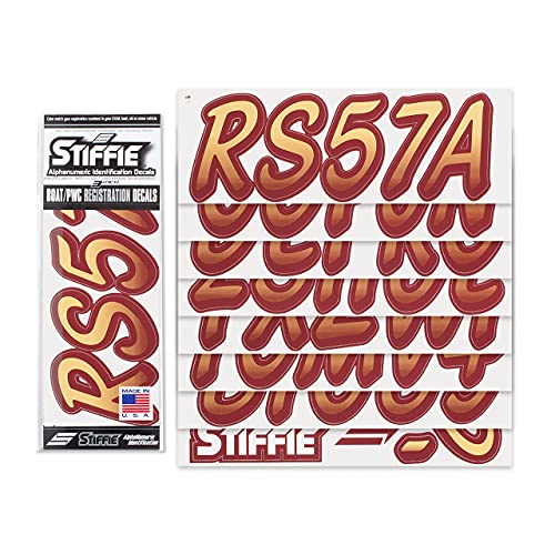 Image of STIFFIE Whipline Tan /Burgundy 3 inch Boat & PWC Registration Decals • Numbers Letters Stickers