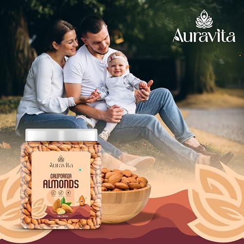 Image of Auravita California Almonds 1kg | Crunchy & Healthy Dry Fruit, Premium Badam Giti for Daily Nutrition | Healthy Diet Snacking Resealable Jar Pack