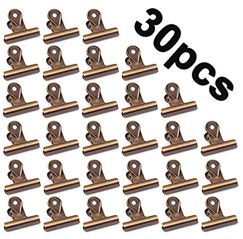 30pcs petits trombones de bouledogue, agrafe multifonctionnelle pour les supports pour les photos, le bureau et la cuisine (Bronze 22mm)