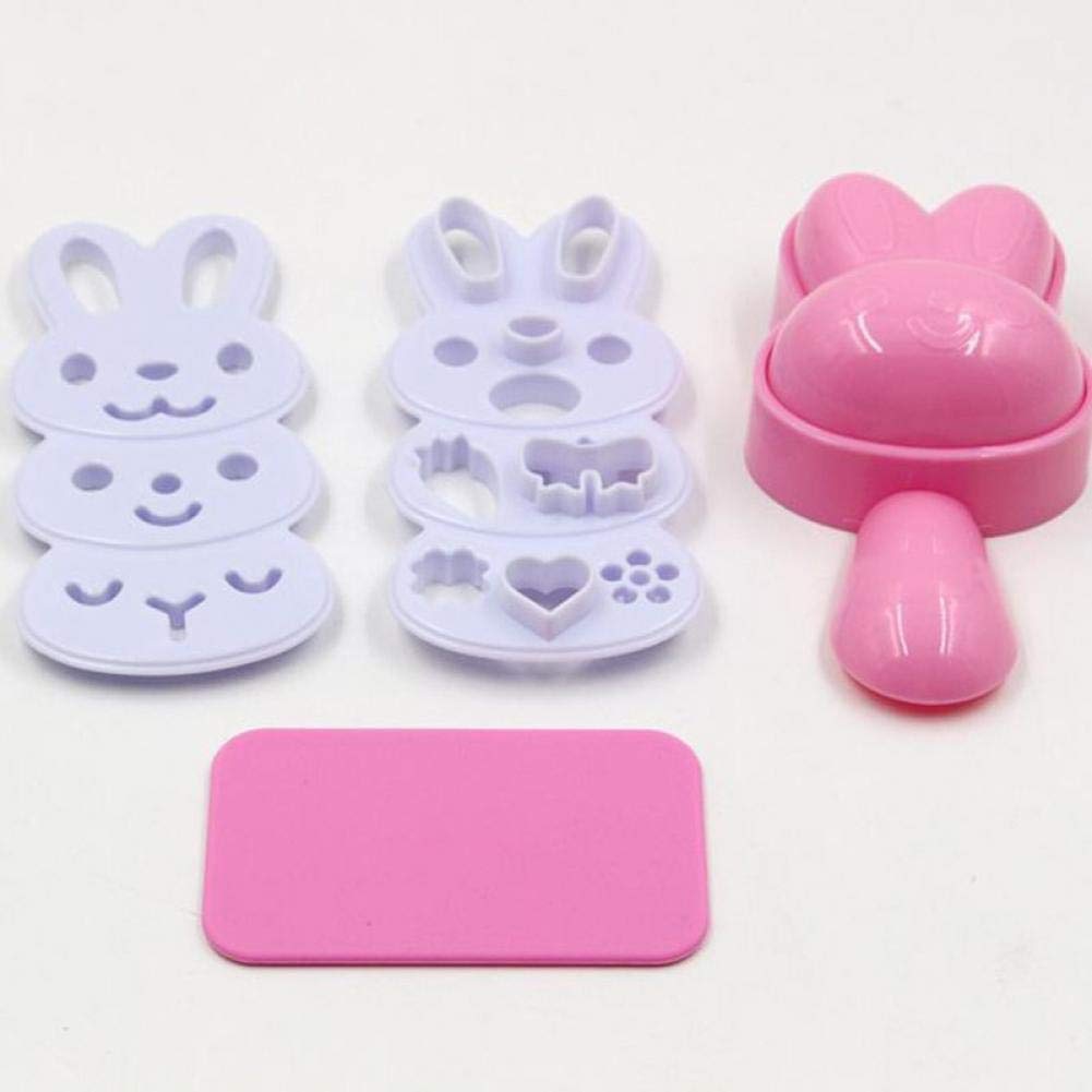 AMOYER 4pcs/Set Rice Ball Mold Set Cartoon Rabbit Pattern Sushi Making Kit Sushi Maker Mould Seaweed Cutter Bento Accessories DIY Baby Kids Meal Mould,One Size