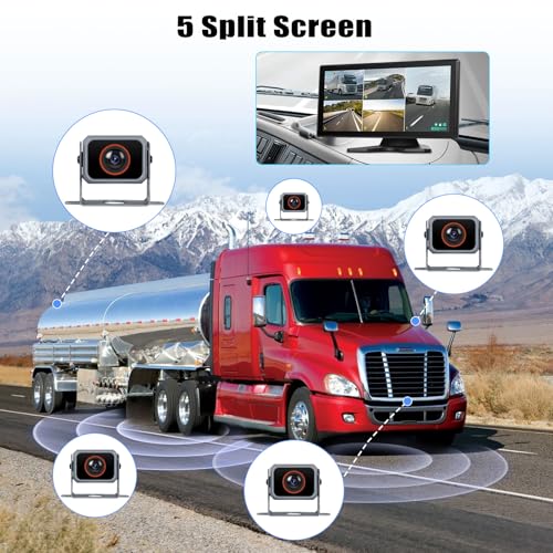 Image of Vehicle Backup Camera for Trucks Pickups Bus Trailers Caravans 10.36-inch IPS HD Screen DVR Recording Reverse Monitor 5 Split Screen Waterproof Night Vision Stable Signal DIY Parking Lines