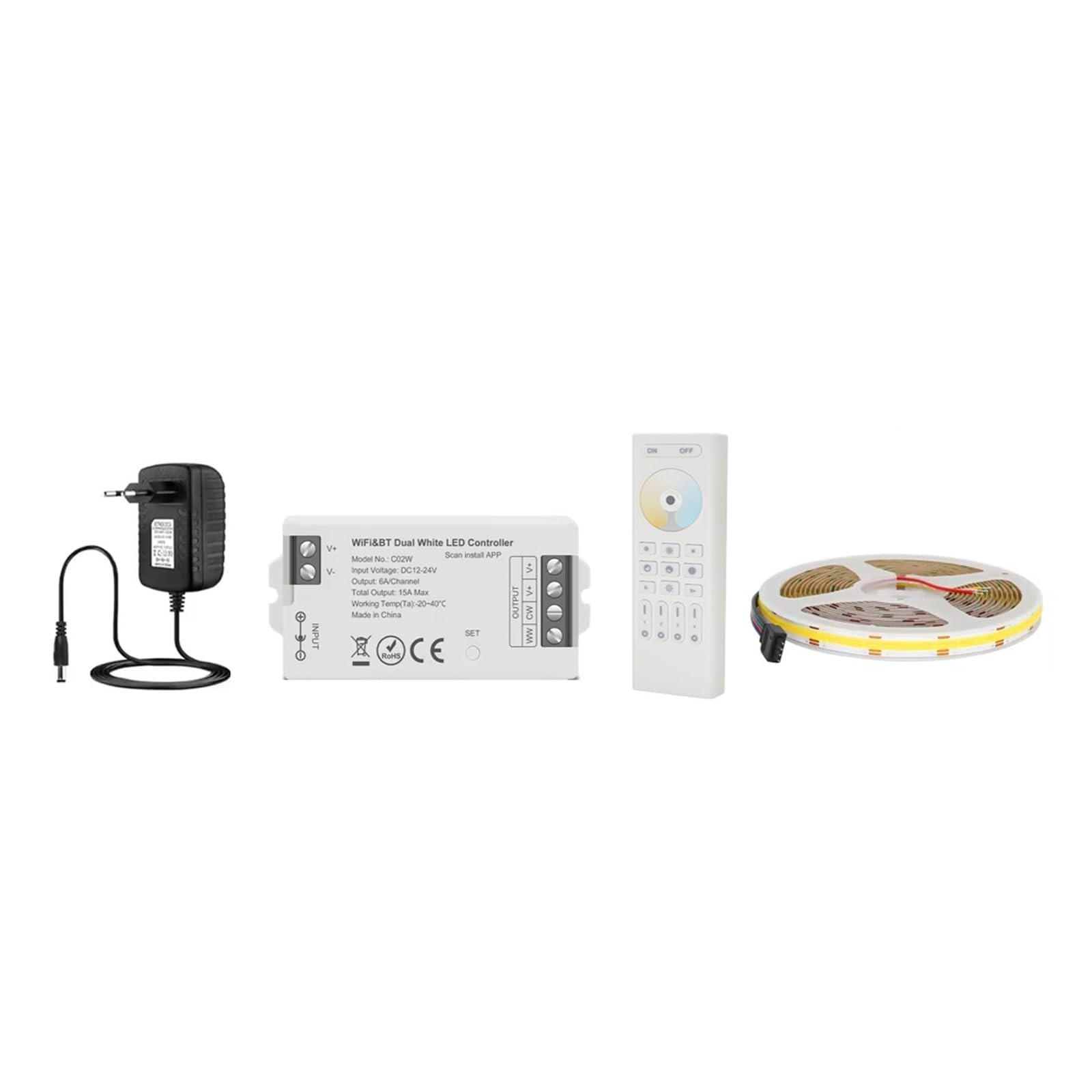Tira de luz LED COB regulable CCT de 1-10M 5mm 10mm de ancho 2700K-6500K cinta lineal blanca sintonizable con controlador inteligente(24V,10MM WIFI KIT_2M)