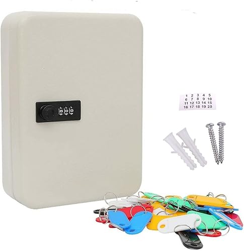 Caja de cerradura para llaves montada en la pared con cerradura de combinación, ganchos y etiquetas, etiquetas para llaves, organizador de llaves de
