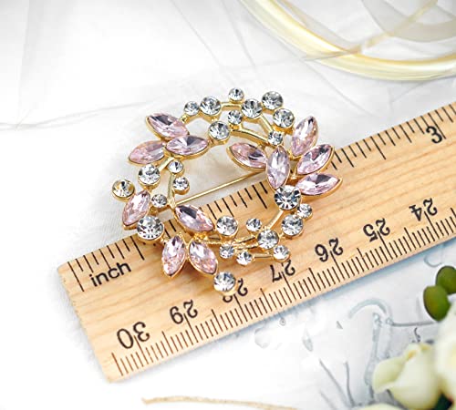 Image of Gyn&Joy Clear Crystal Rhinestone Floral Wreath Pin Brooch BZ005