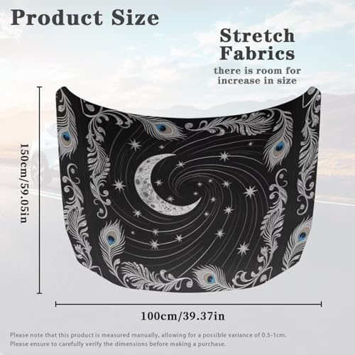 Image of Retro Peacock Moon Car Hood Cover, Nordic Style Classical Peacock Feather Elastic Auto Hood Protector Stretchable, Stars Moon Car Bonnet All-Season Protection Black