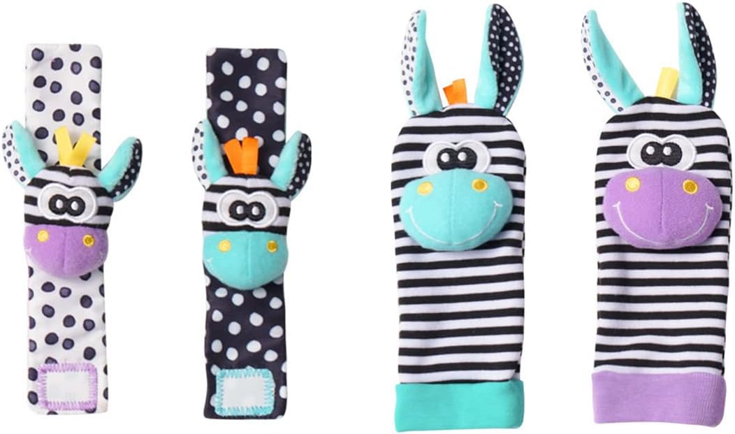 Baby Wrist Rattle & Foot Finder Socks, Soft Plush Hand and Feet Rattles
