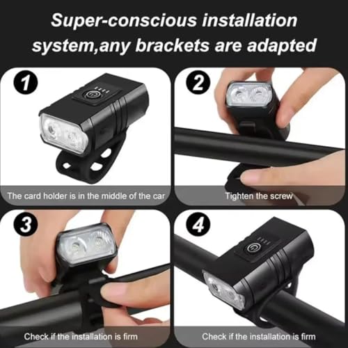 Image of USB Rechargeable LED Bike Bicycle Light with Super Bright Headlight, Waterproof Aluminum Body - Compact Black Front Light - Ideal for Night Riding, Road & Mountain Cycling