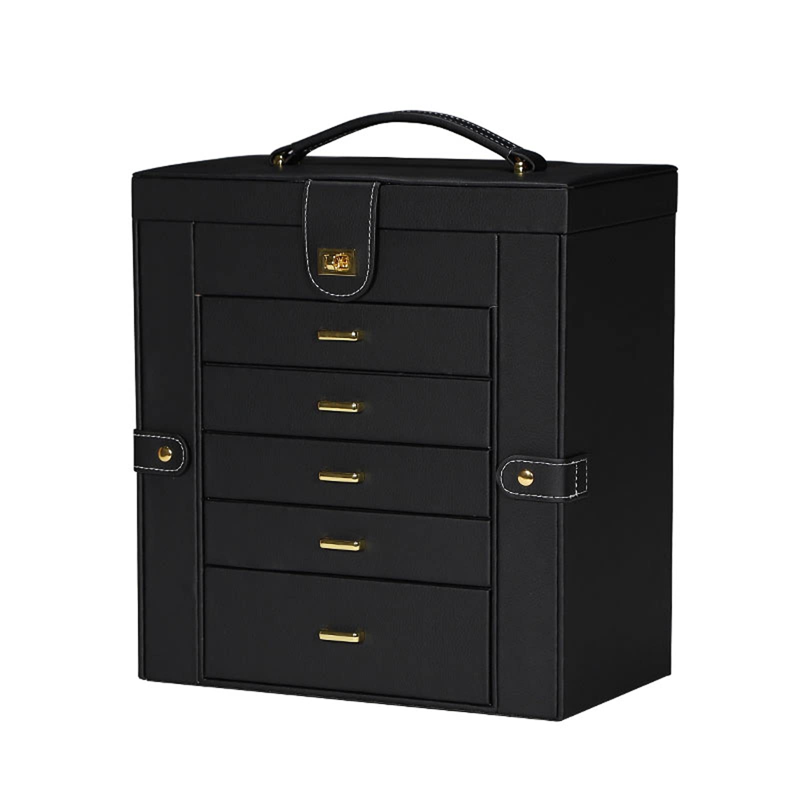 Jewelry Box PU Leather Jewelry Storage Case 6 Tier Travel Jewelry Boxes with Lock Mirror Elegantfor Girls Women
