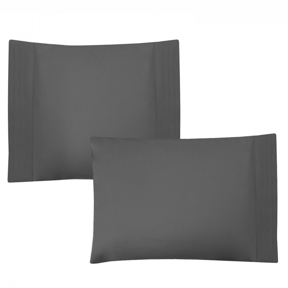 Taie d'oreiller 65x65 satin de coton gris basalte Plissés Intemporels L003TO-GR03