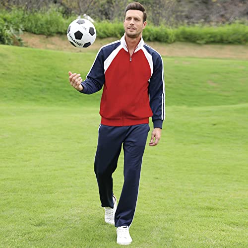 Sun Lorence Men's Athletic Running Tracksuit Set Casual Full Zip Jogging Sweat Suit (Xx-Large, Red) #TOP5