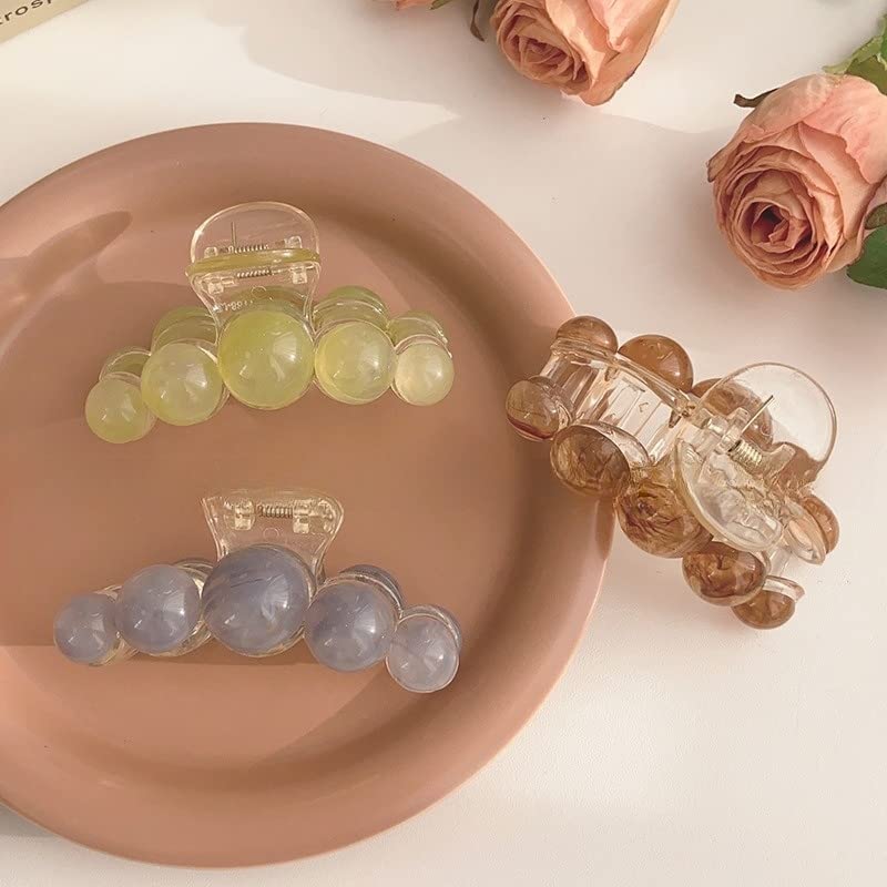 Miniatura 2 de Paquete de 3 pinzas grandes para el cabello de 3.2 pulgadas, color marrón, verde y azul, perla, pinza de mandíbula para mujer, horquillas para