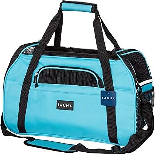 Fauna Travel Pet Carrier - Portable & Foldable Airplane Dog & Cat Carrier For Small Animals, Puppies, Rabbits - Airline Approved Bag With Washable Soft Pad, Carry Strap, Accessories Pocket - Blue