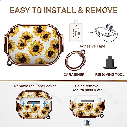 Image of Maxjoy for AirPods Pro 2nd /1st Generation Case with Lock, Cute AirPods Pro 2 Case Lock Protective Hard AirPod Pro Cover for Women Girly with Keychain for Airpod Pro (2023 /2022 /2019), Sunflower