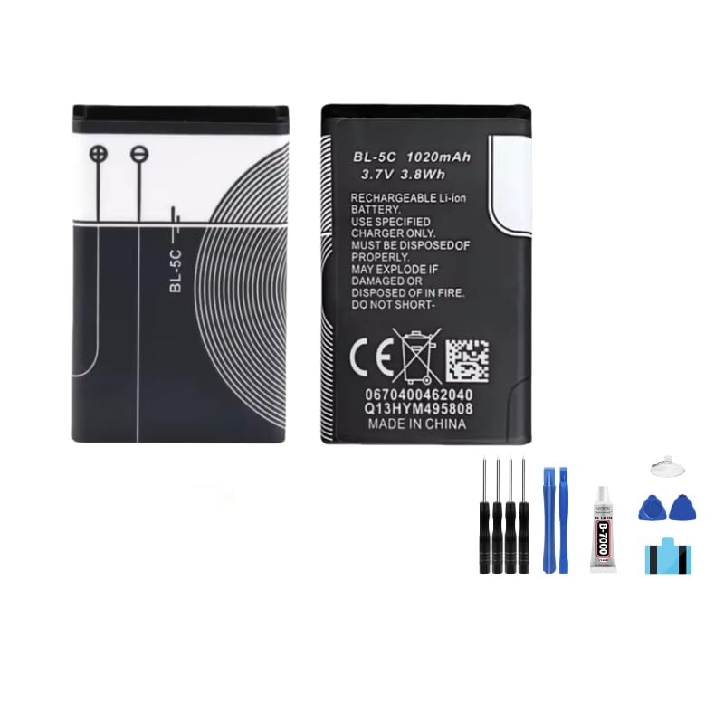 Capacità: 1020 mAh Generic Batteria BL-5C 3.7V 1020mAh compatibile con Nokia 3100, 3110, 5130, 6230i, n70, n72, 1280, 1600, 2600, 2700, 3220, 1100, 1110, 1200, 1208