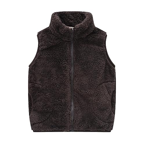 RNTOP Toddler Girls Boys Solid Color Fleece Vest Sleeveless Zipper Jacket Undershirt Fall Winter Warm (Brown, 2-3 Years)