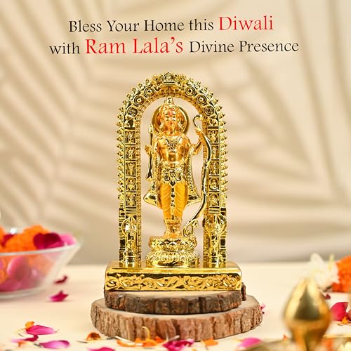 Image of HindCraft Ram Lalla Ayodhya Idol Statue - Metal Shree Ram Lalla Murti Home Decor, Office, Pooja, Temple, Housewarming Gift - Decorative Ram Idol for Living Room, Gift Item