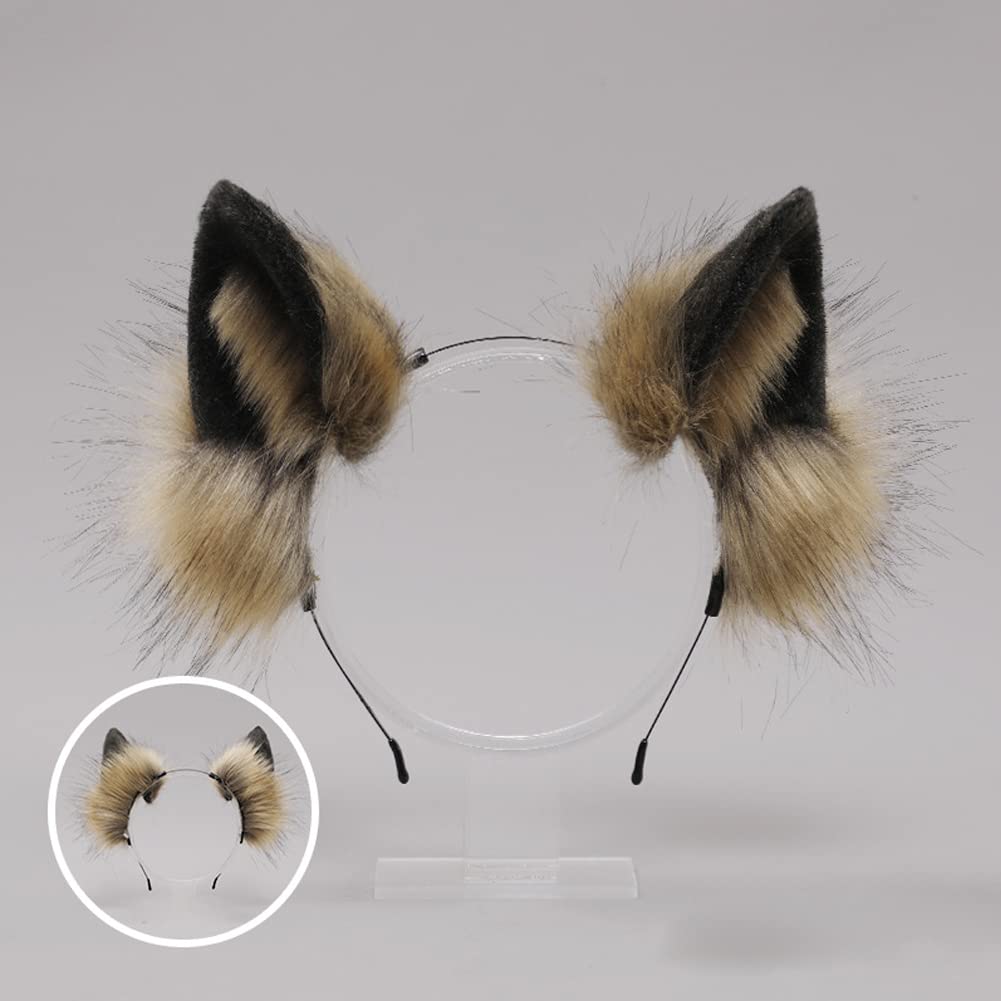 ILUFAM Furry Fox Wolf Cat Ears Headband Animal Cosplay Hair Hoop Party Costume Headwear Fancy Dress Hair Accessories (Brown) - Image 2
