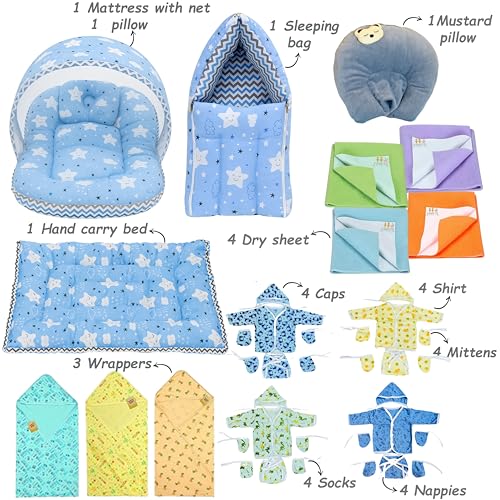 Image of Infantbond by fareto Newborn Baby Bedding Essentials | Daily Needs Items | Hopsital kit Ready Combo | Baby Products All (Pack of 32) (0-6months) (Cloud Blue)
