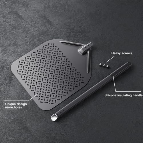 NUTUNI Perforated pizza shovel made of hard anodised aluminium, 36 cm, 14 inch aluminium pizza slider - Image 3