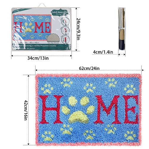 Image of clubevy Latch Hook Rug Kits, Kids Adults Carpet Embroidery Set Beginners Cross Stitch DIY Crochet Needlework Crafts Kits with Yarn, Crochet Hook and Gift Box, Home Blue Pattern Printed, 24x16 inches