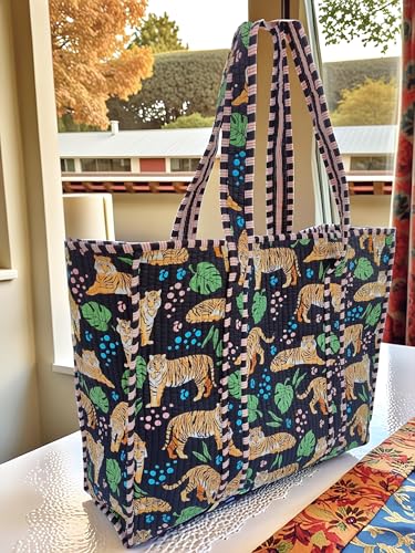 cotton tiger block print tote bag indian handmade shopping shoulder bag unisex market daily use