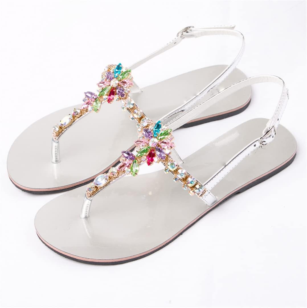 Women`S Summer Beach Sandals Diamond Shoes Fashion T-Strap Thong Tlip Flops Casual Shining Slipper