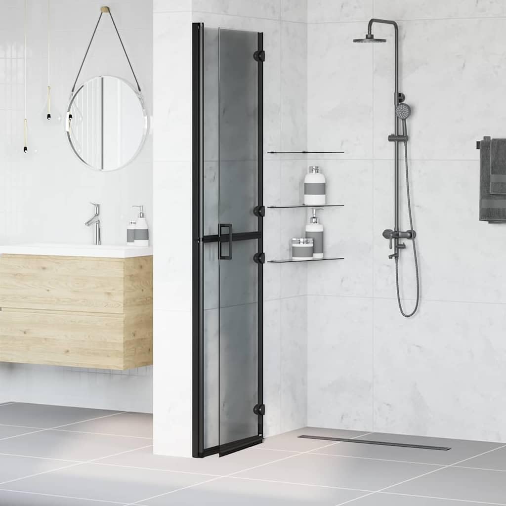 Parete doccia pieghevole walk-in, nero, 100 x 6,5 x 190 cm, con telaio in alluminio e vetro di sicurezza, design salvaspazio per bagni moderni, facile da pulire