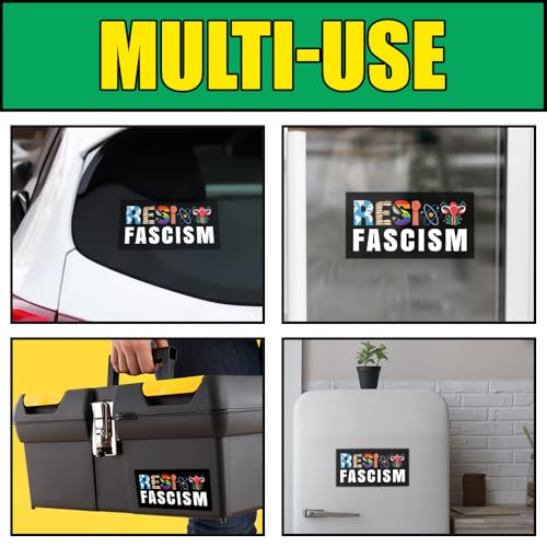 Image of [7.5x3.75] Resist Fascism Bumper Sticker Protest Car Sticker Social Justice Decal Human Rights Sticker Antifascist Banned Books Feminist Bumper Sticker Patriots Gifts Decor for Car Truck