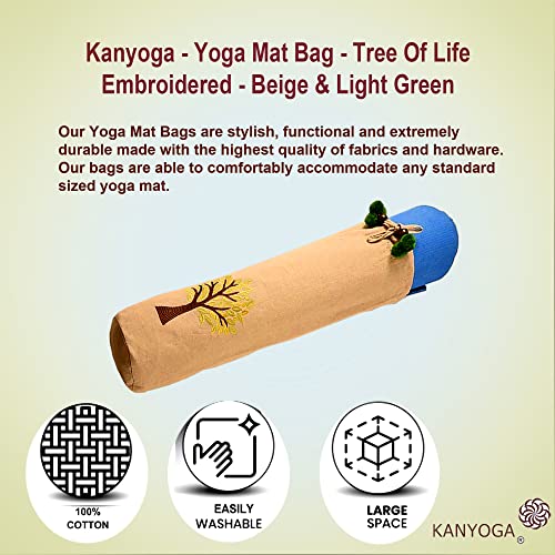 Image of Yoga Mat Cover Bag | Cotton Exercise Fitness Durable | Mat Carry Bag Cover Only With Strong Shoulder Straps | Yoga Mat Bag For Men & Women (Beige & Light Green, L 74 X W 25 Cm)