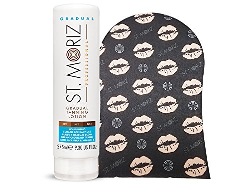 St. Moriz Professional Gradual Tanning Lotion and Applicator Mitt Set - Natural Buildable Self Tanner - With Aloe Vera & Vitamin E