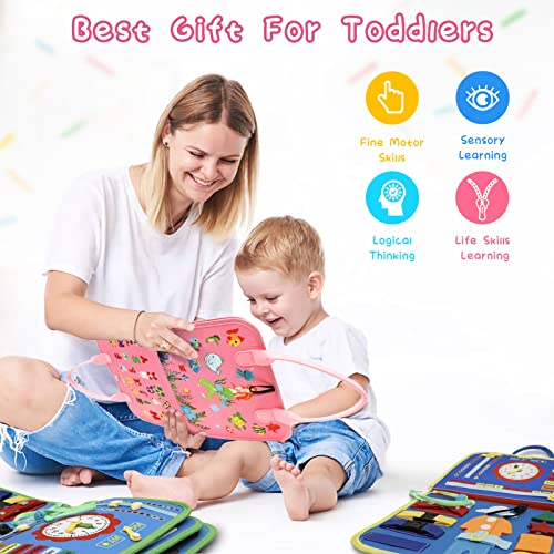 Besfan Busy Board Montessori Toy For Toddlers 1 2 3 4 Year Old, Sensory Board For Baby, Preschool Learning Activities For Learning Fine Motor Skills, Educational Toys For 1+ Years Old - Pink #TOP4