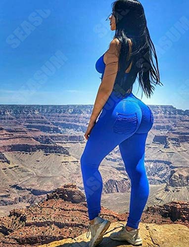 SEASUM Women Scrunch Butt Yoga Pants Leggings High Waist Waistband