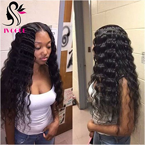 Long Deep Wave Mongolian Virgin Human Hair Full Lace Wigs Free Part Lace Front Wigs with Bleached Knots Baby Hair (18"LaceFrontWig)