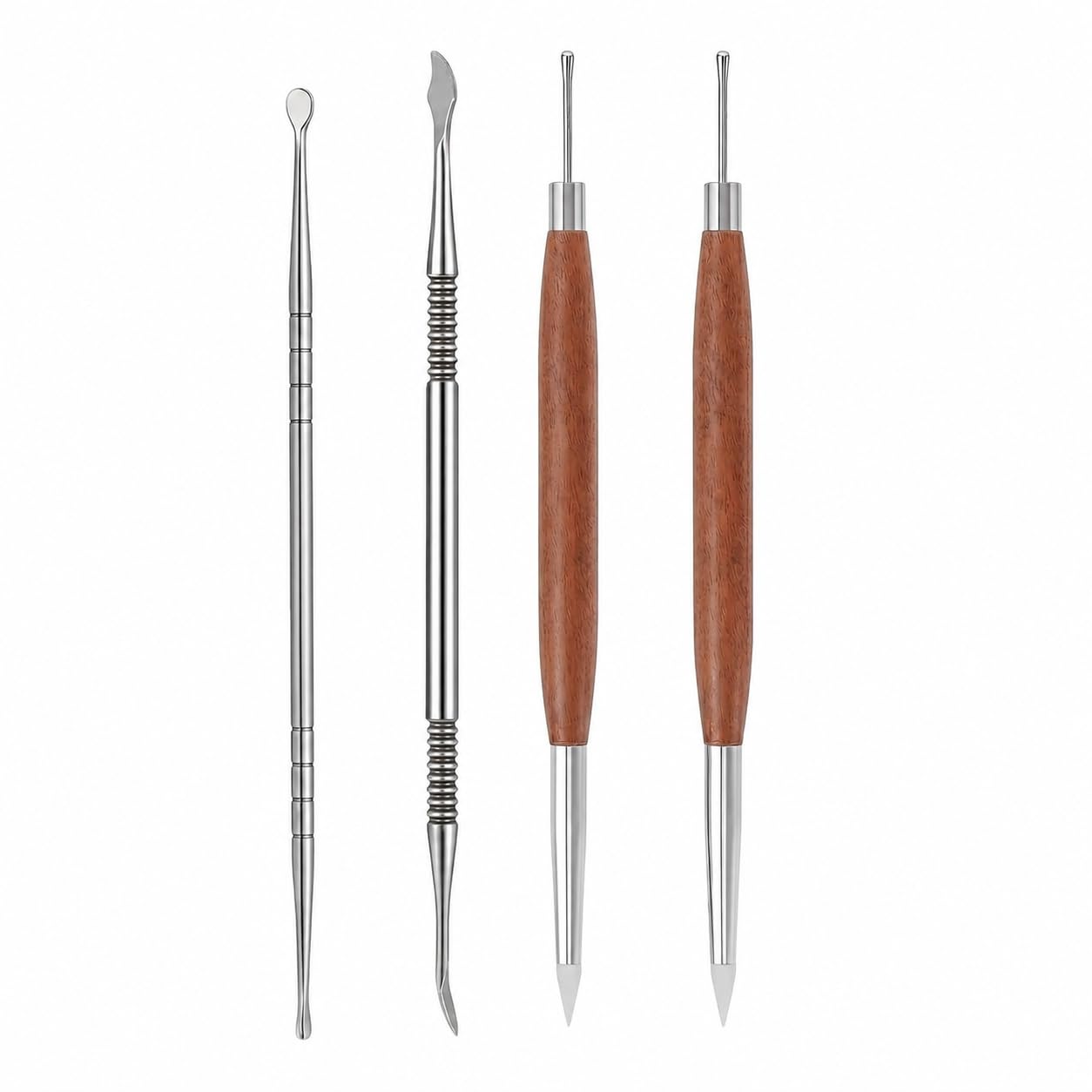 Nail Art Tool Kit 4 Pieces Set - Stainless Steel Cuticle Pusher & Nail Art Tools for DIY Manicure Pedicure, Precision Double Ended Nail Care Tools for Home Salon Use | Nail Design, Manicure Kit