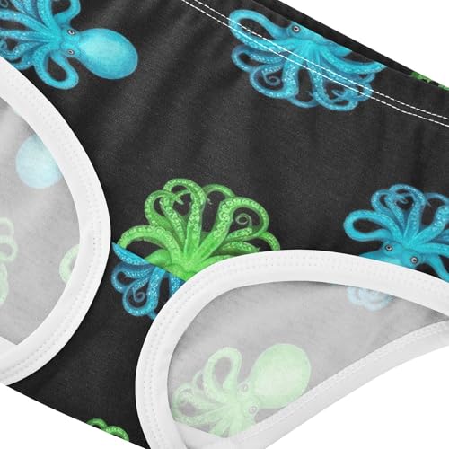 Vibrant Green Blue Octopuses Black Cute Panties Girl Toddler Girls Underwear Cotton Fun Briefs Underpants 2t4