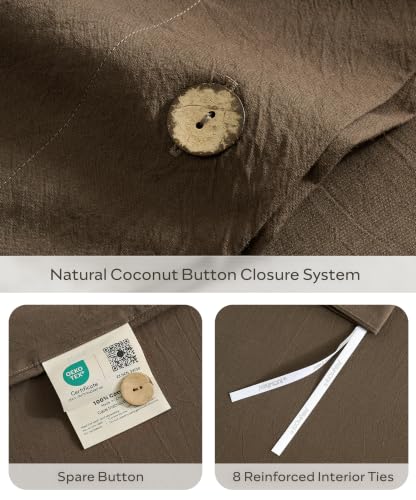 Image of JELLYMONI 100% Washed Cotton Brown Duvet Cover Cal King, Linen-Like